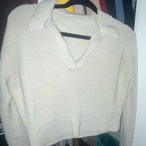 Merino wool-blend collared top